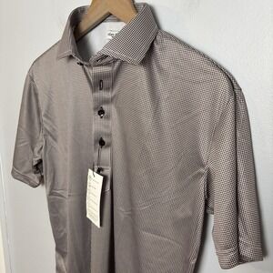 Collars & Co Size Medium Semi-Spread Collar Polo Shirt Brown Houndstooth NEW